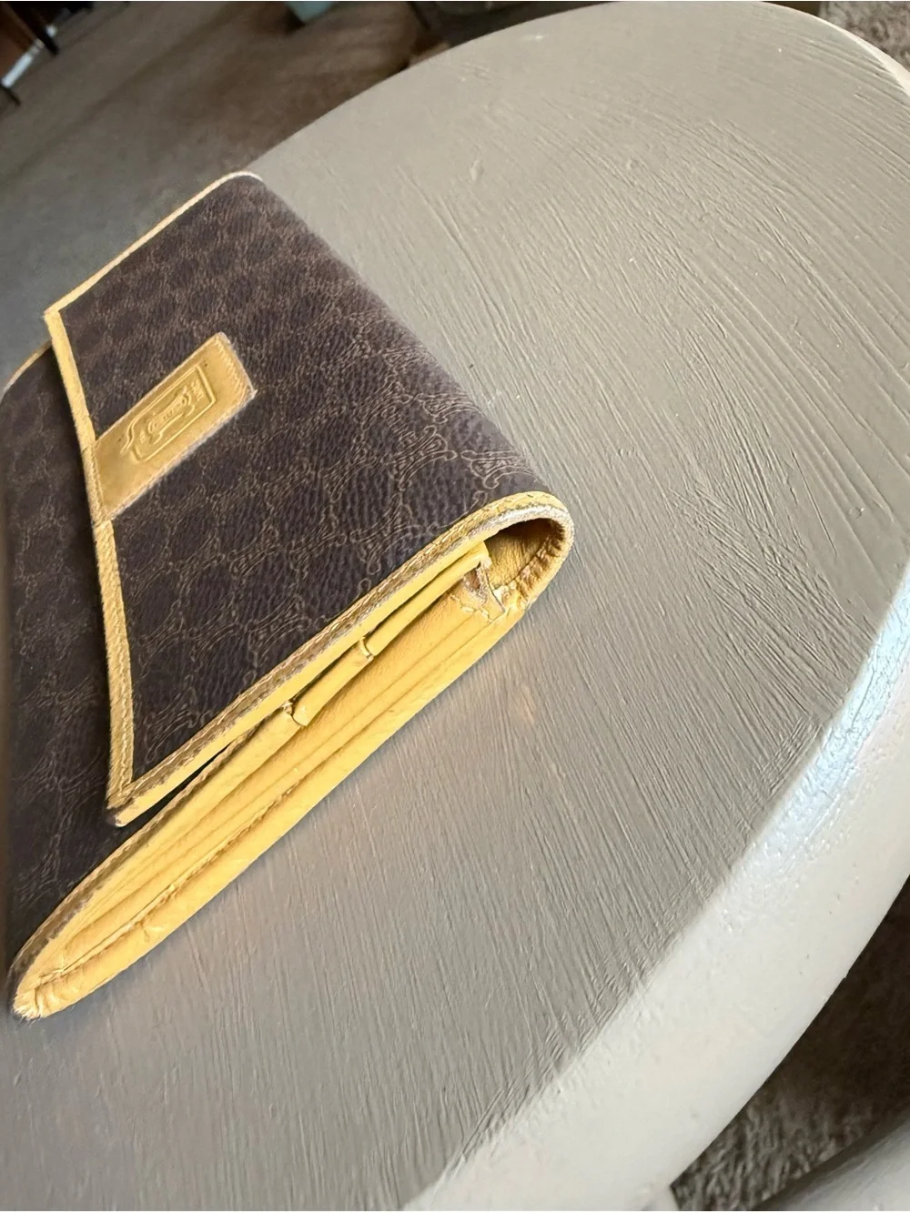 Vintage Celine Brown Monogram Canvas with tan trim long wallet.